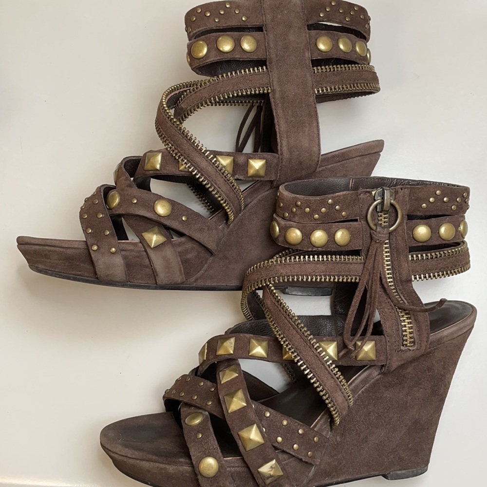 Ash studded gladiator wedge sandals color chocolate